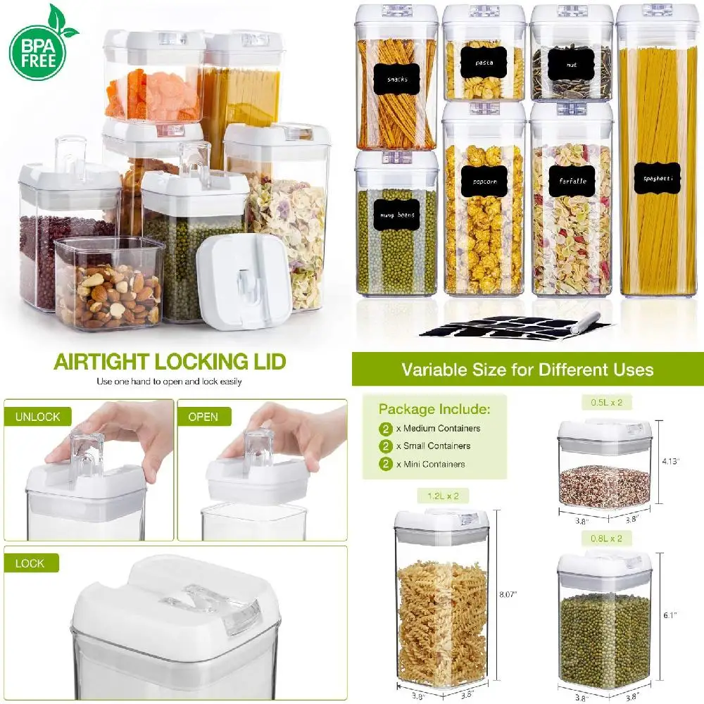 

Organizing Set of 7 Perfectly Secure Lock Lid Kitchen Pantry Storage Containers - Ideal for Storing Food and Keeping your Pantry