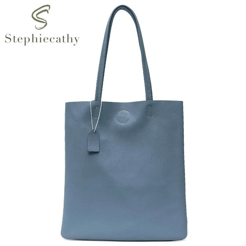 

SC Large Female Totes Bag Brand Designer Simple Solid Color Natural Cowhide Shopping Purse Shoulder Bags For Women