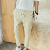 2022 new mens clothing ninth pants solid color elastic waist drawstring deep crotch mens pants cargo trousers for spring