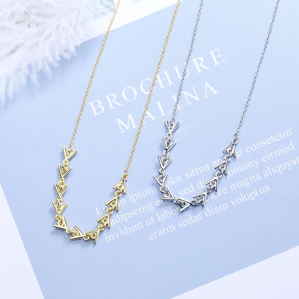 

New Fashion Trend Asymmetric Necklace Golden Fish Bone Triangle Design Copper Collar Sliver Chain For Women Party Jewelry Gifts