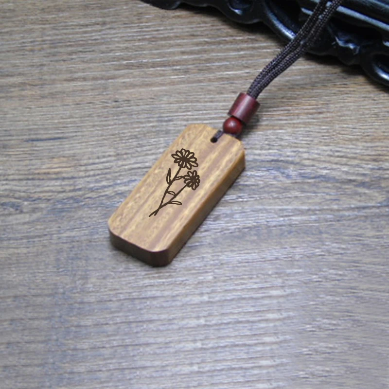 

Wood Personalized with Name Date Necklace Engraving Flower Necklace Wooden Decoration Custom Necklace Birthday Gift
