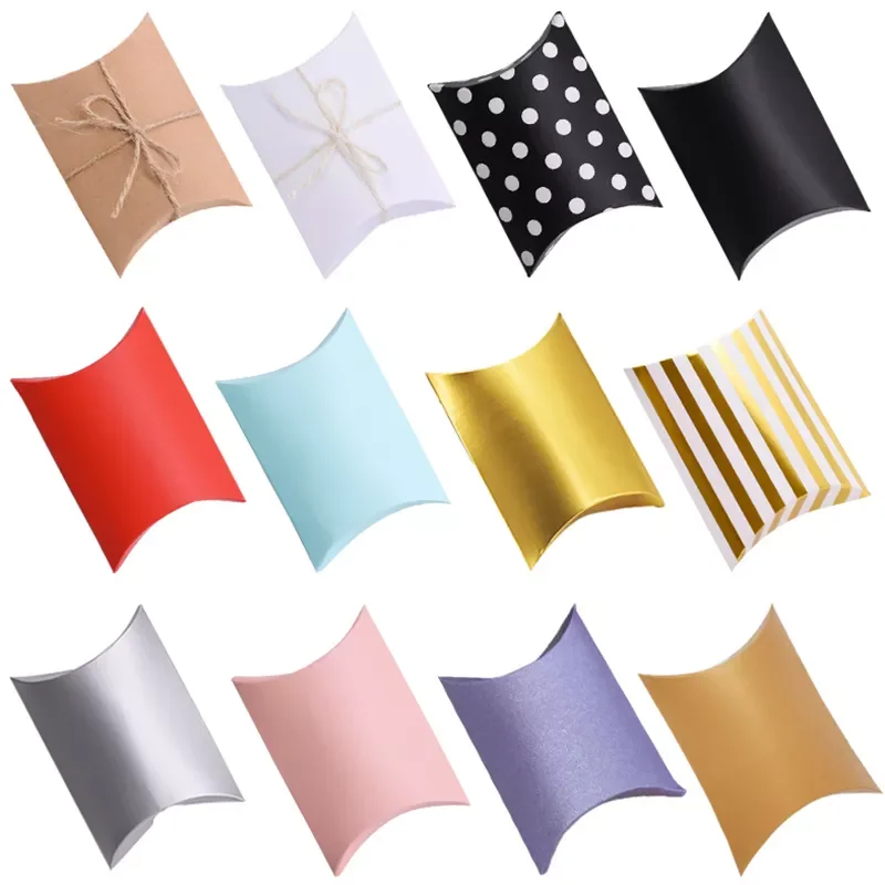 

10/20/30Pcs Kraft Paper Pillow Candy Box Christmas Gift Packaging Boxes Candy Bags Wedding Baby Shower Birthday Party Decoration