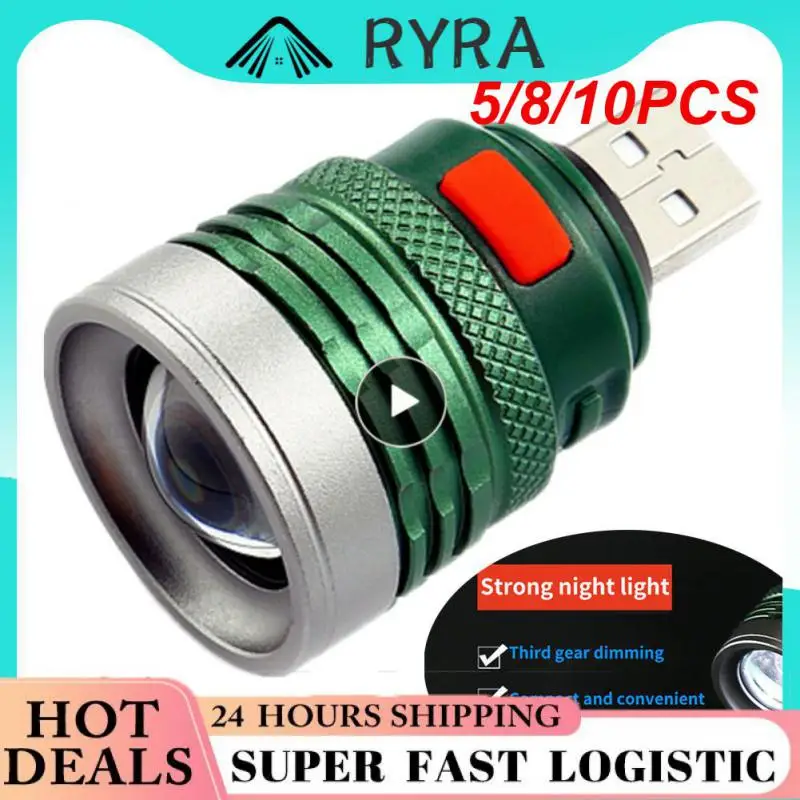 

5/8/10PCS Usb Flash Light Power By Usb Interface Power Bank Mini Led Lighting 3 Modes Ultra Bright Flashlight Torch Lanterna