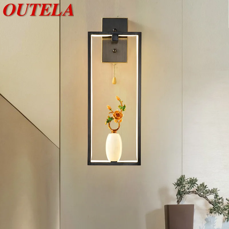 

OUTELA Modern Wall Lamp Vintage Brass Creative Design Jade Vase Decor Sconce Light LED For Home Living Room Bedroom