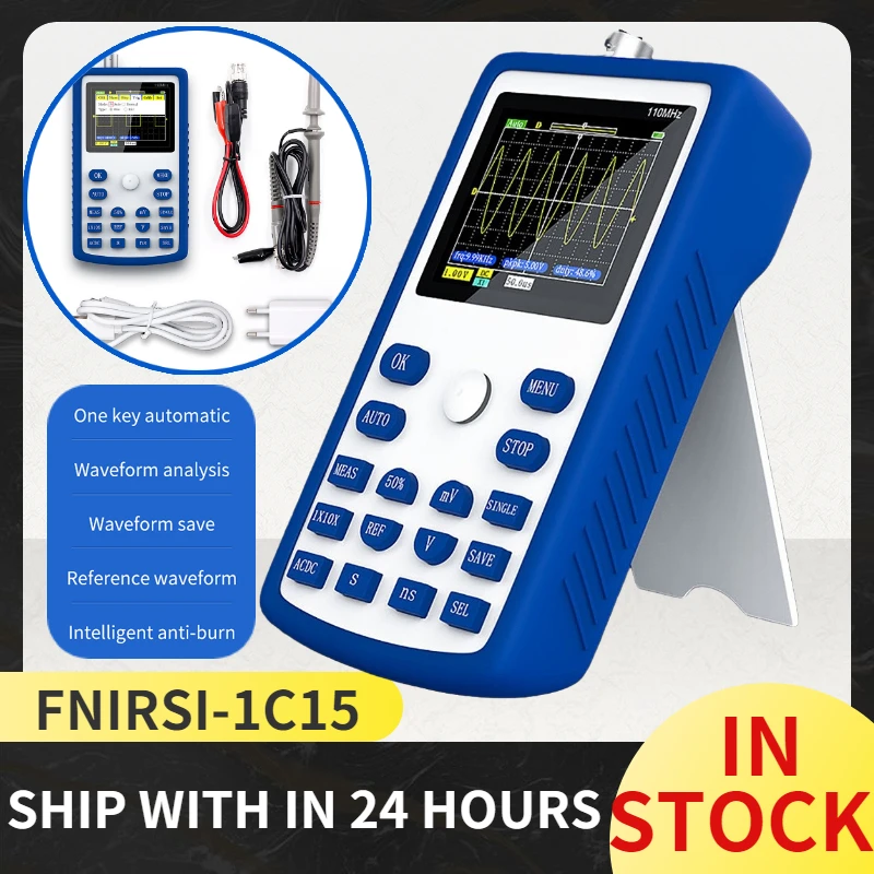 

FNIRSI-1C15 Professional Digital Oscilloscope 500MS/s Sampling Rate 110MHz Analog Bandwidth Support Waveform Storage
