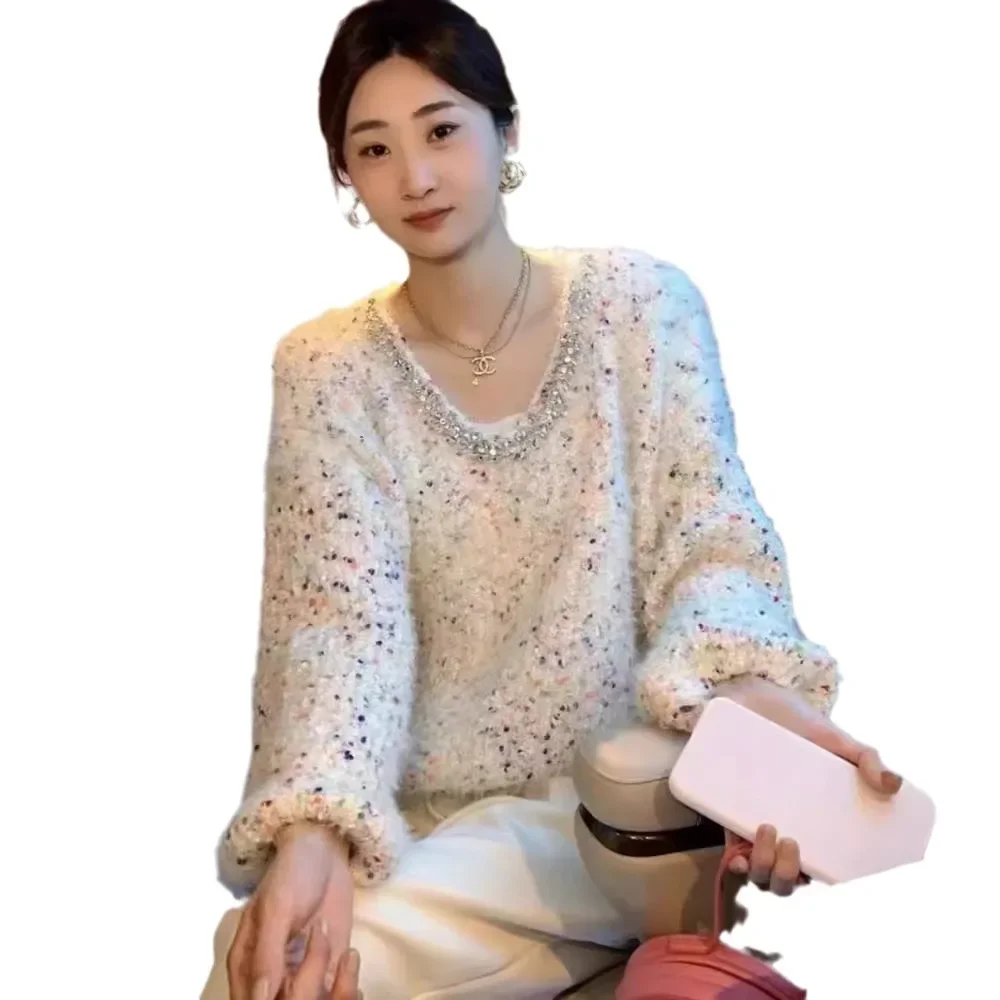 Женский вязаный пуловер в горошек повседневный мягкий Свободный с длинными