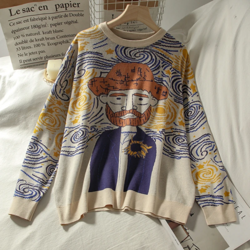

Fashion Harajuku Cartoon Women Sweaters Vintage O Neck Long Sleeve Female Pullovers 2022 Autumn New Chic Streetwear Sueter Mujer