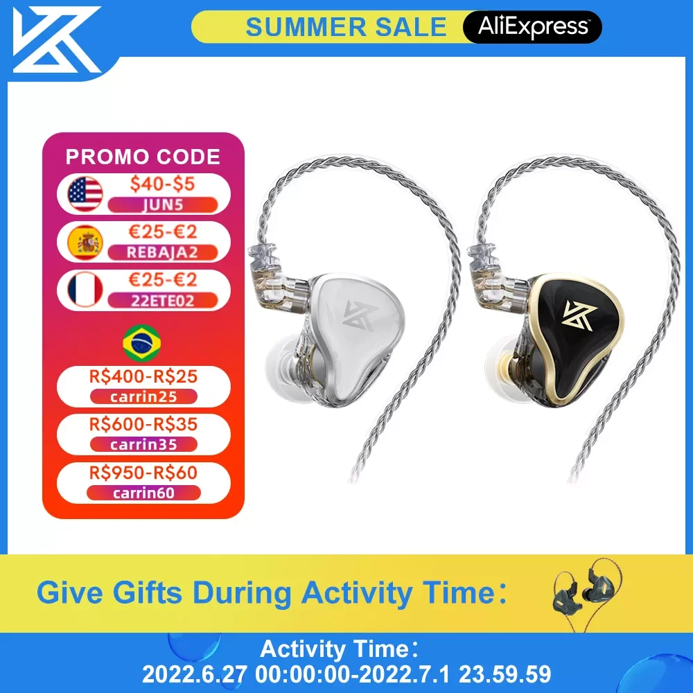 

KZ ZAS 16-Unit Hybrid Technology Wired Earphones In-Ear HIFI Noise Reduction Earplug 8 Core Wire Headphones With Microphone