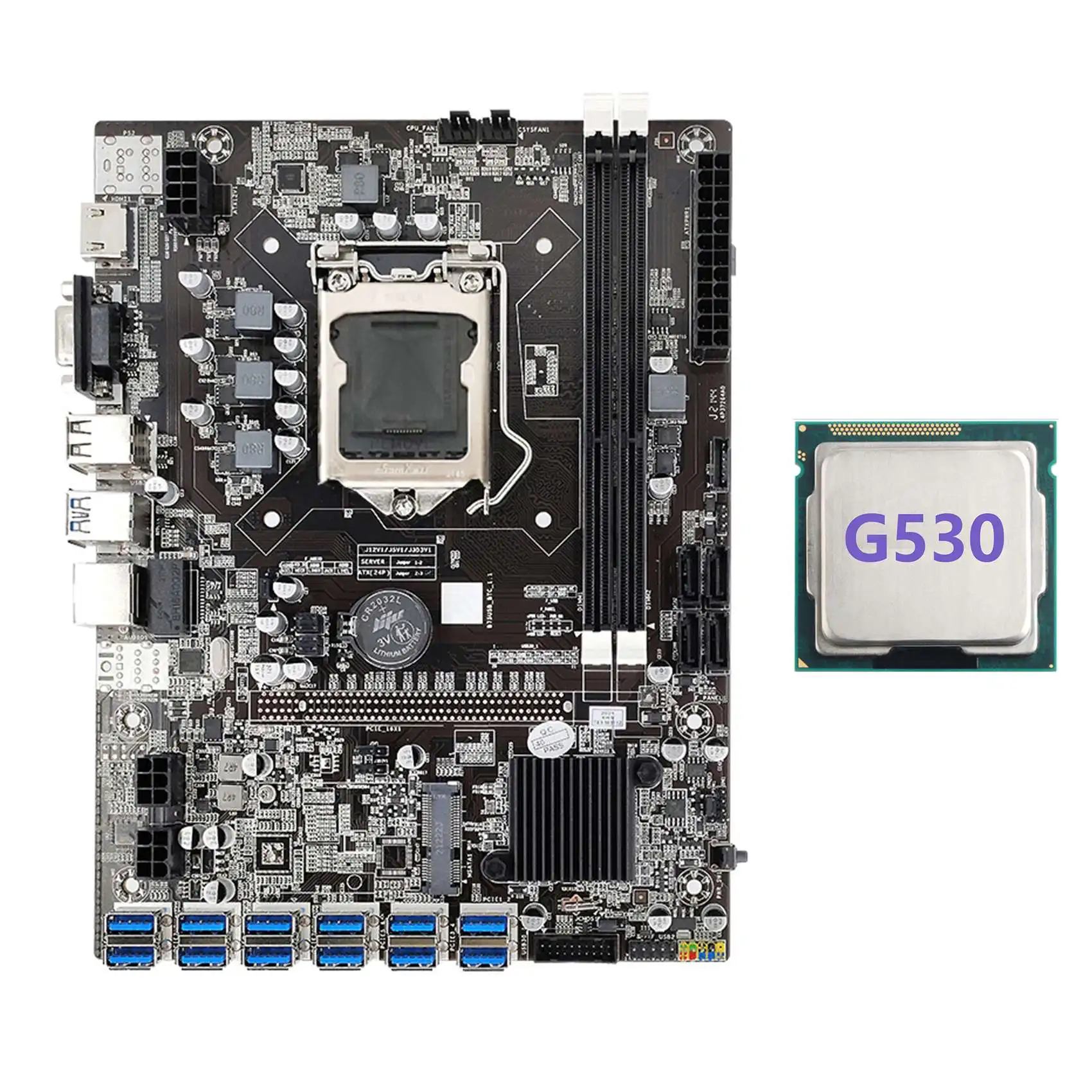 B75 ETH Mining Motherboard 12 PCIE to USB with G530 CPU LGA1155 MSATA Support 2XDDR3 B75 USB BTC Miner Motherboard