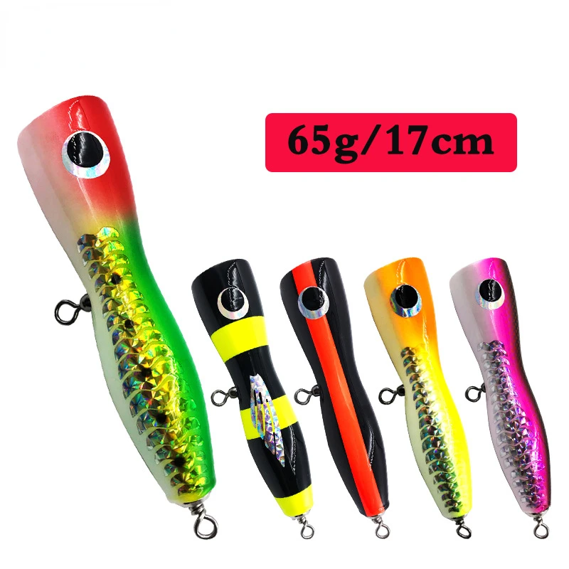 

2pcs Wooden Trolling Lure 65g/17cm Big Game Topwater Surface Popping Pencil Bait Deep Sea Saltwater Fishing Tuna Tackle