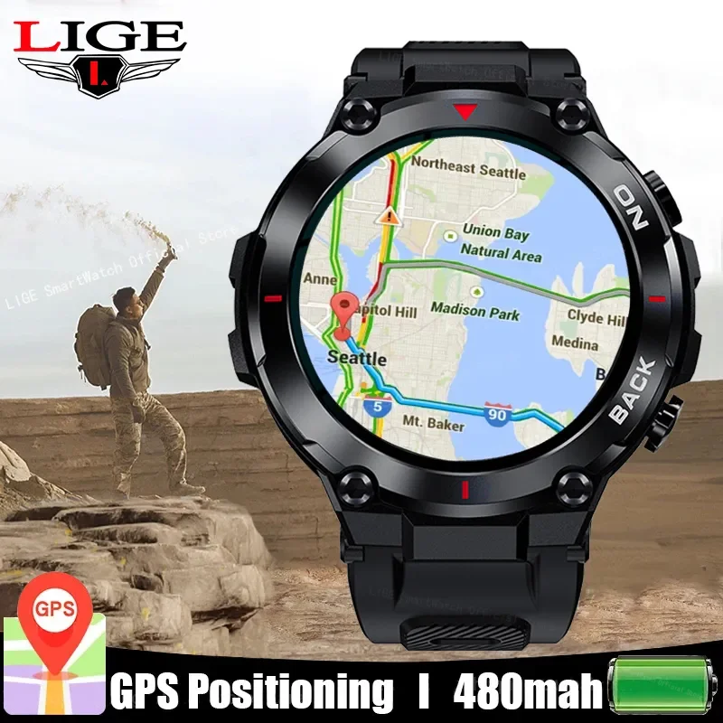 

LIGE GPS New Smart Watch Men Outdoor Sports Fitness Bracelet Blood Pressure Clock IP68 Waterproof Smartwatch For Android IOS