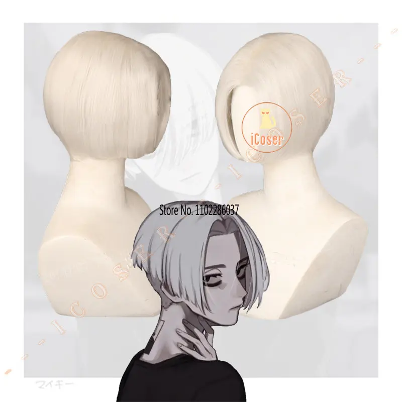 

Manjiro Sano Mikey Cosplay Short Wig White Anime Hair Tokyo Revengers Heat Synthetic Manji Gang Resistant Carnival Free Wig Cap