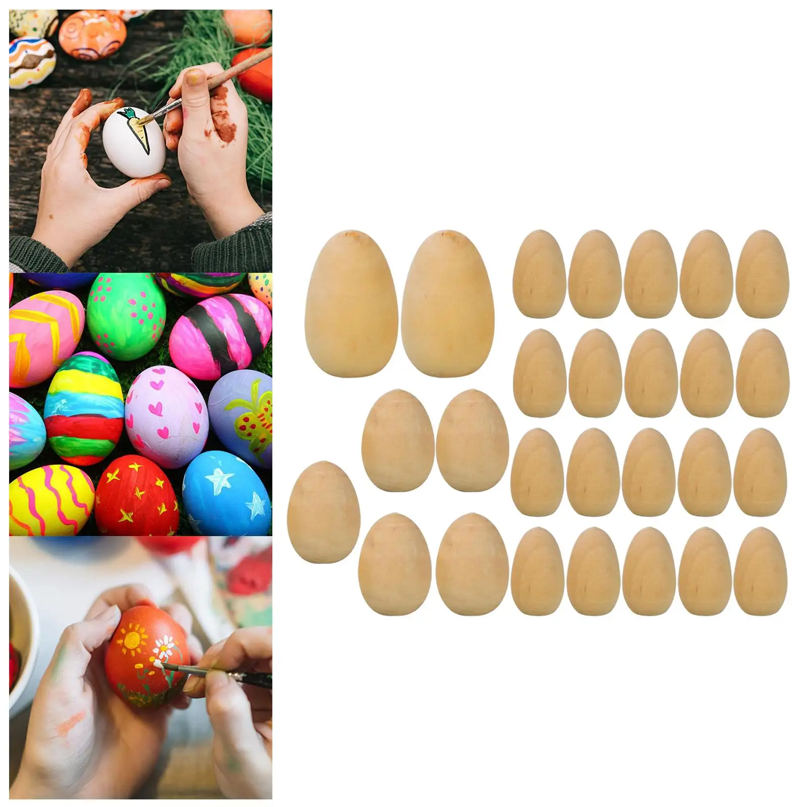 27Pcs Unfinished Wood Eggs with Flat Bottom Manual Graffiti Wooden Blank Eggs for DIY Easter Holiday Basket Fillers images - 3