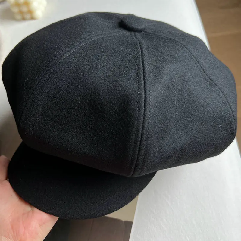 

Осенне-зимние шапки для женщин, однотонная простая восьмиугольная кепка газетчика, мужская женская винтажная шерстяная теплая шапка, зимние женские шапки