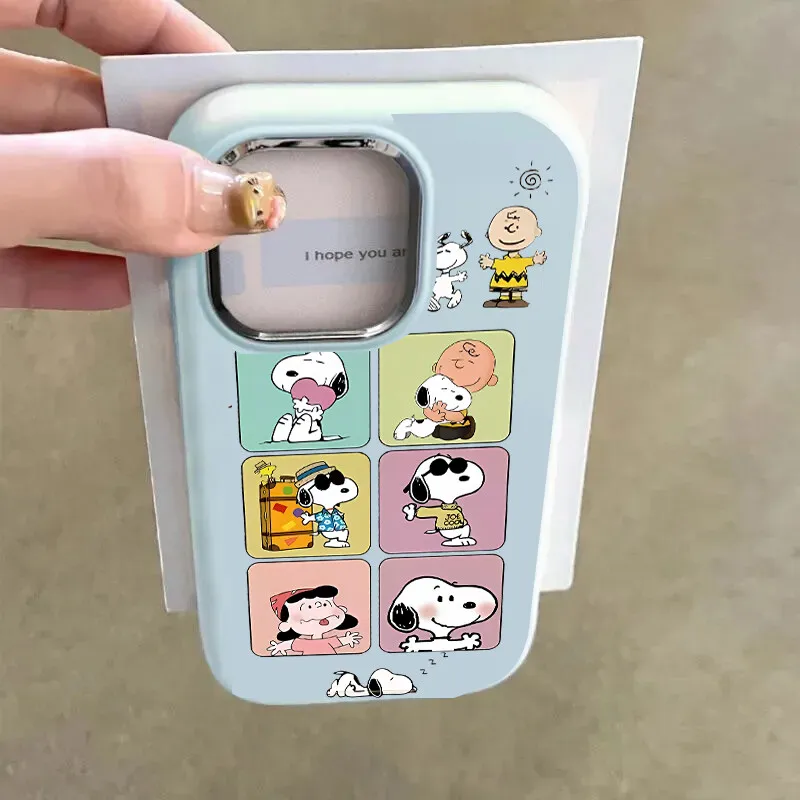 Фото Милый чехол для телефона Anime Snoopy для iPhone 17 Air 16e 16 17 Pro Max 11 15 12 14 13 Pro Max 16 Plus 7 8 SE Креативный металлический чехол с объективом №1