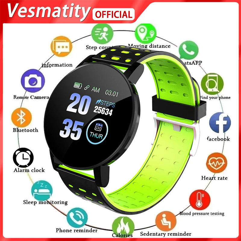 

For Apple Huawei Xiaomi 119 Plus Sport Smart Watch Heart Rate Blood Pressure Monitor Fitness Tracker Smart Bracelet Wristband