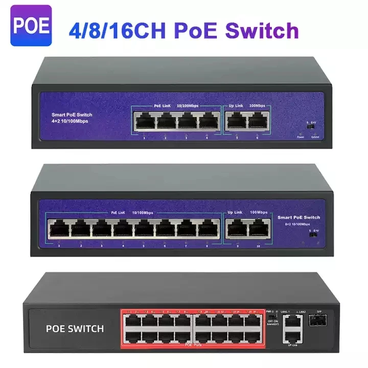 16CH 10/100Mbps Port POE Switch IEEE 802.3 af/at Over Ethernet IP CameraSystem Network Switch