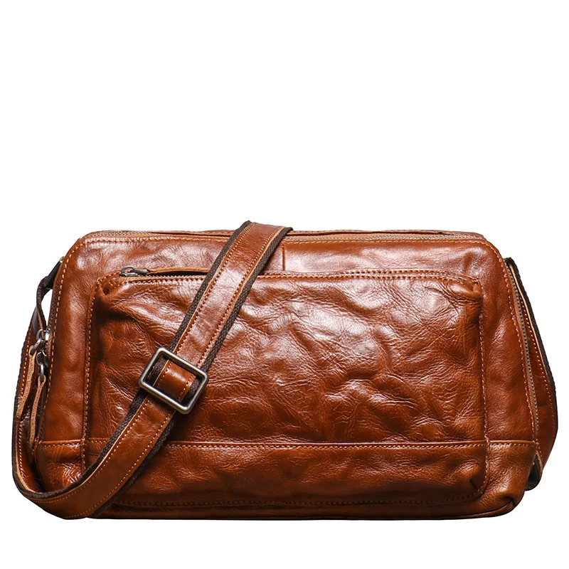 

Vintage Personalized Genuine Leather Men's Bag Cowhide One Shoulder Postman Hand Grab Pattern Large Capacity Crossbody