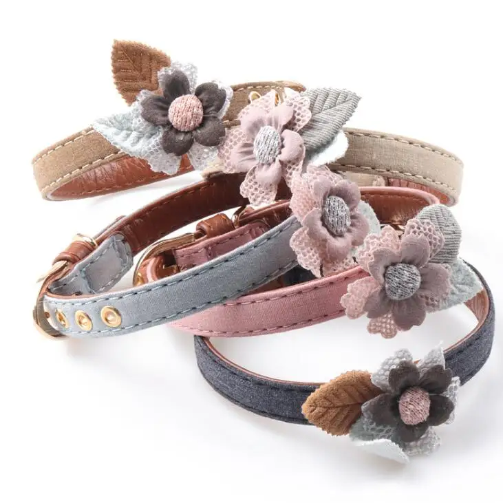 

Factory Supply Luxury Cute Multi Color Flower Style Cat Dog Collar Retractable Pet Collar