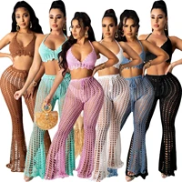 wishyear 2022 sexy hollow out crochet two piece set women going out summer beach vacation outfits matching pants sets