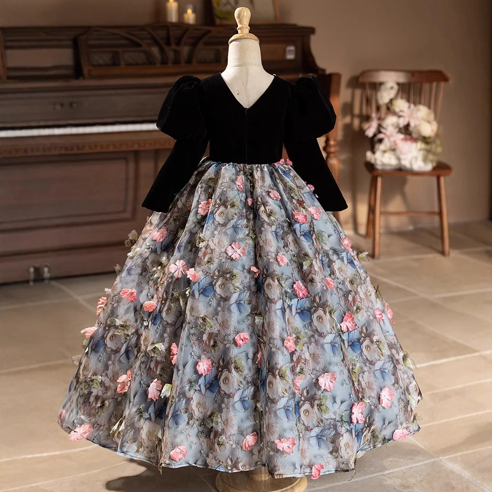 Новинка 2025 детское вечернее платье принцессы модный цветочный дизайн платья для