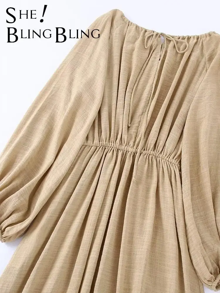 Женское льняное платье-Халат средней длины с рукавом реглан |