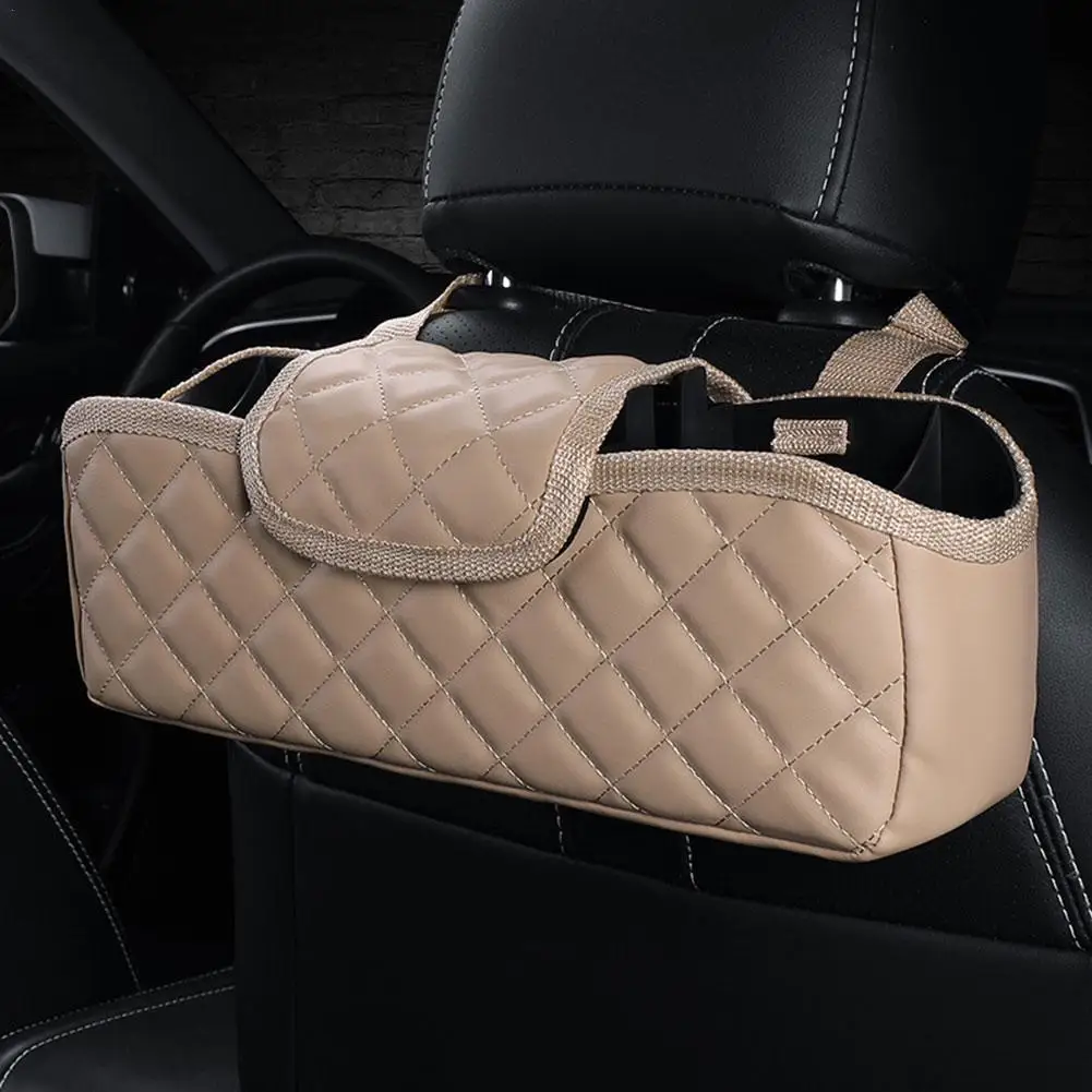 

Leather Car Headrest Backseat Storage Box Hanging Pocket Bag For Stowing Car Organizer Holder For Handbag Tissue Drink