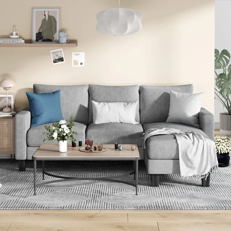 

YESHOMY трансформер секционный 3 L-образный диван мягкое сиденье с современной льняной тканью, небольшие пространственные диваны для гостиной, серый