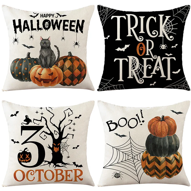 

Halloween Decorating Pillow Covers 18x18 inch Set of 4 for Home Decor TRICK OR TREAT Pumpkin Throw Pillow Cushion Cases