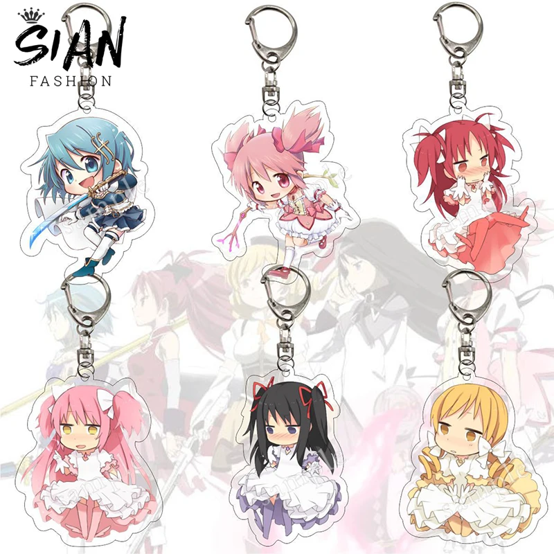 

Anime Puella Magi Madoka Magica Acrylic Keychains Holder Cartoon Kaname Madoka Akemi Homura Keyrings Otaku Jewelry Wholesale