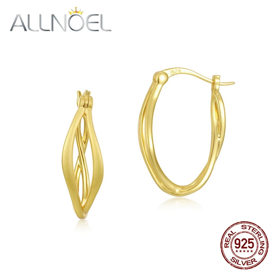 

ALLNOEL Plated Gold Hoop Earrings 925 Sterling Silver Woman Exquisite Design Girl Ear Rings for Women Fine Jewely Newly Arrivals