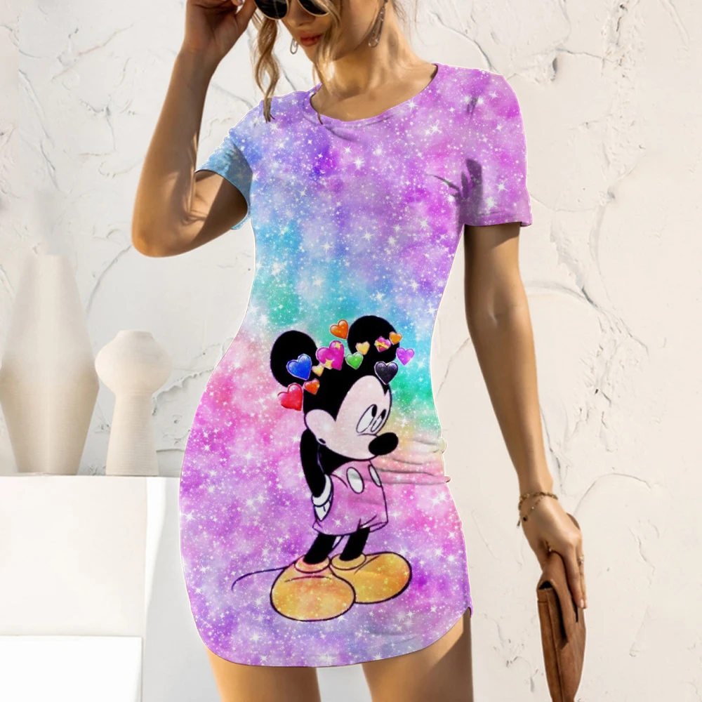

Women's Dress Slim Fit Party Dresses Spring 2022 Fashion Minnie Mouse Summer Woman Print Disney Tight Top Cartoon Mickey Sexy 3D