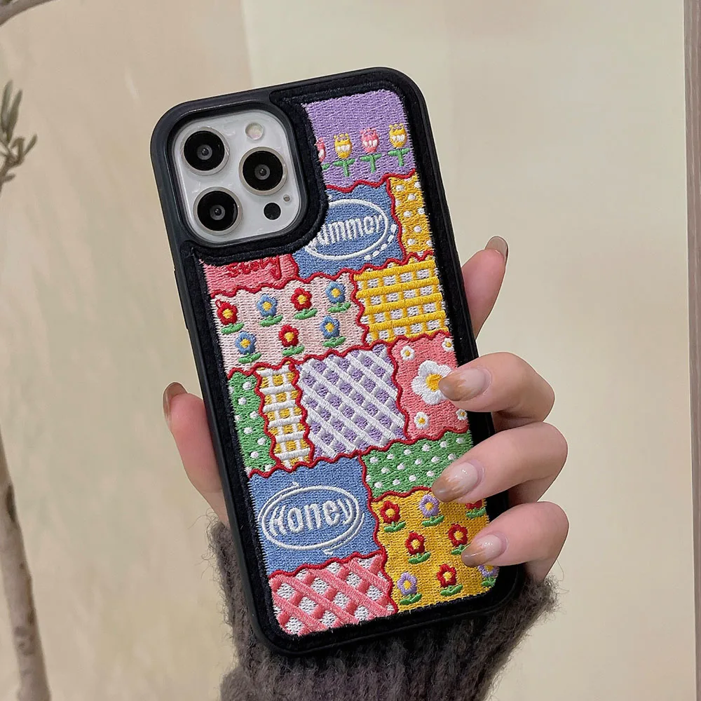 

Модный Стильный чехол для телефона с вышивкой и цветами для iPhone 13, 12, 11 Pro, Max, XS, XR, 7, 8 Plus, SE 2020, цветная задняя крышка