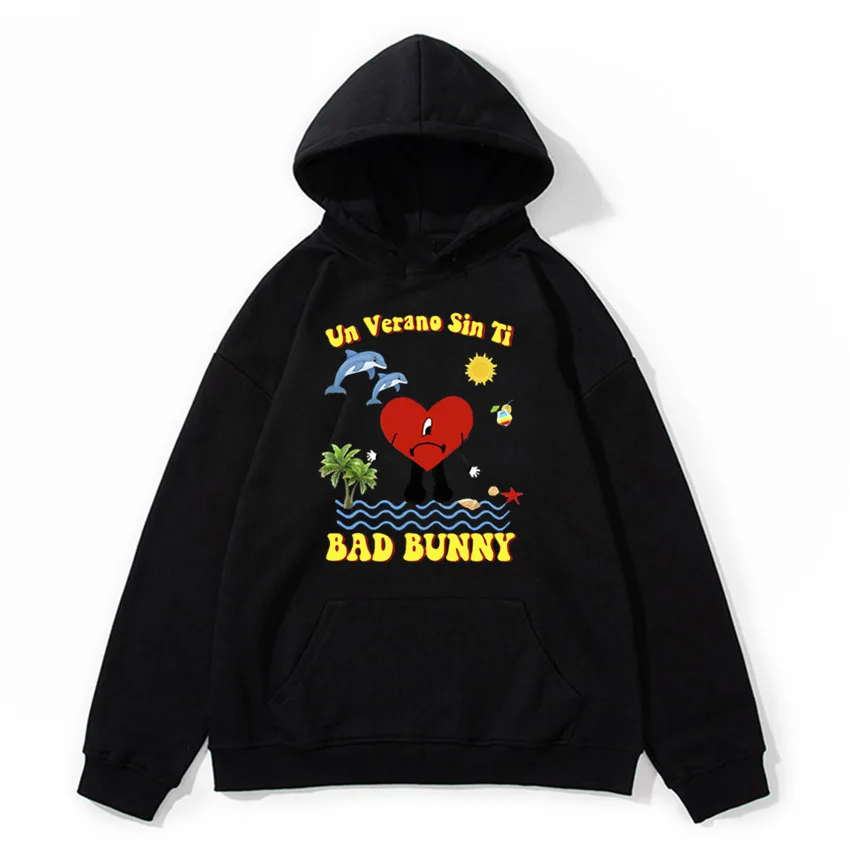 

2022 хип-хоп плохой зайчик UN VERANO SIN TI 100% хлопок уличные толстовки Мужская одежда Харадзюку Y2K пуловер мужская толстовка с капюшоном