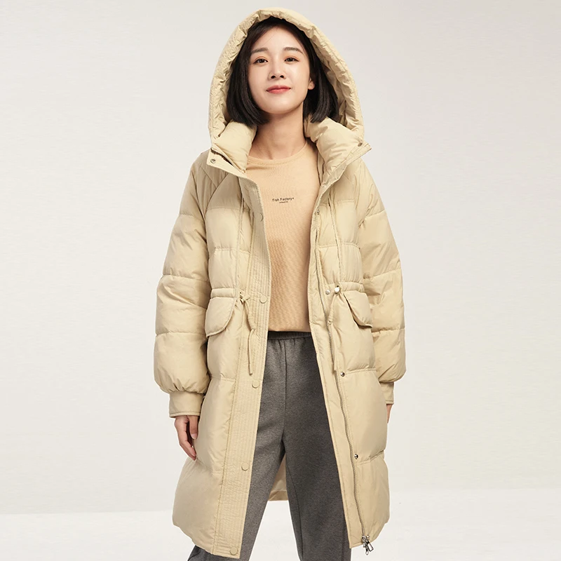 SHUCHAN jackets  coat women  90%  White duck down  Long  chaquetas invierno 2022 mujer  Casual hood Winter  Wide-waisted  zipper