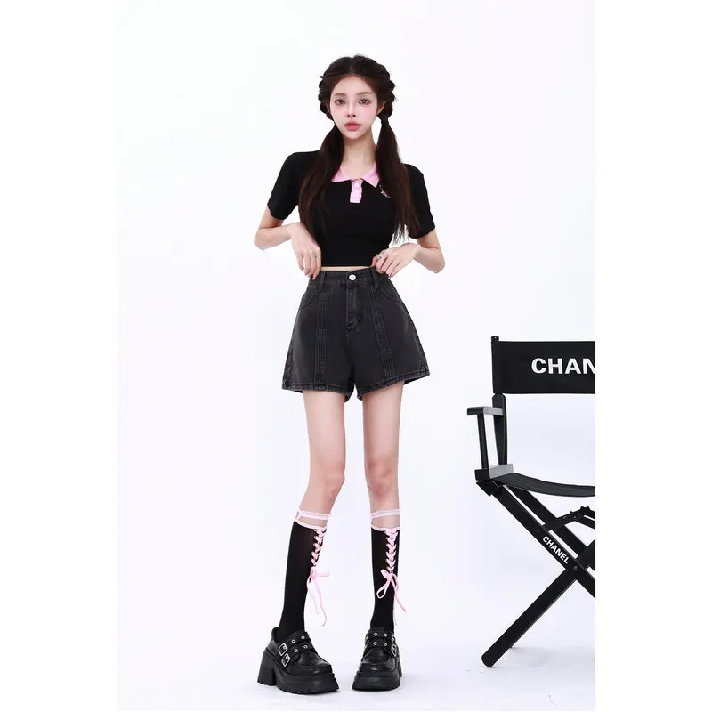 New Summer Women's Loose Slim Wide Leg Pants Beautiful High Waist Sexy Party Side Split A-line Shorts Girls' Fashion Trend Jeans