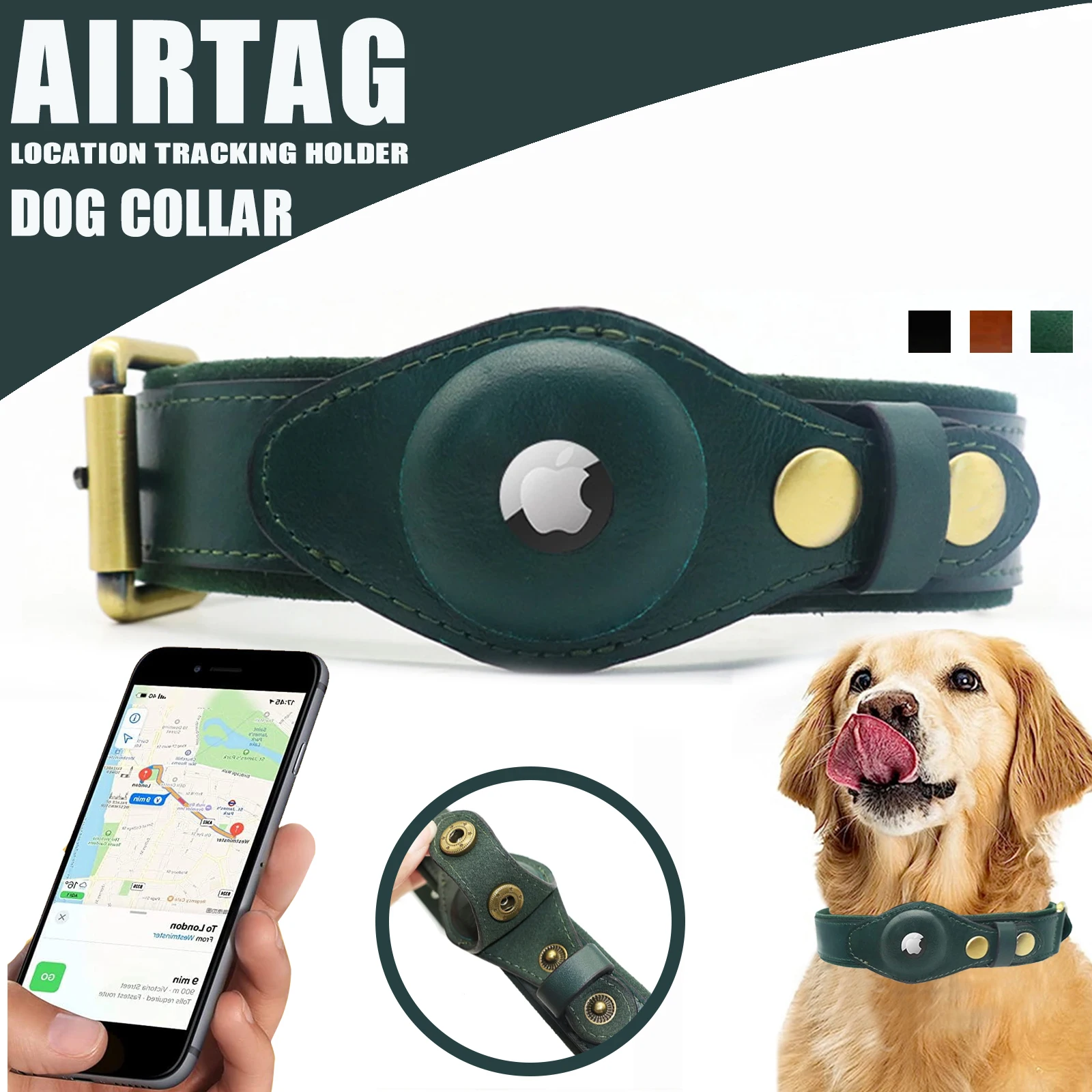 

Genuine Leather Airtag Dog Collar Heavy Duty Dog Collar with For Airtag Holder Case Pet GPS Location Tracker AirTag Accessories