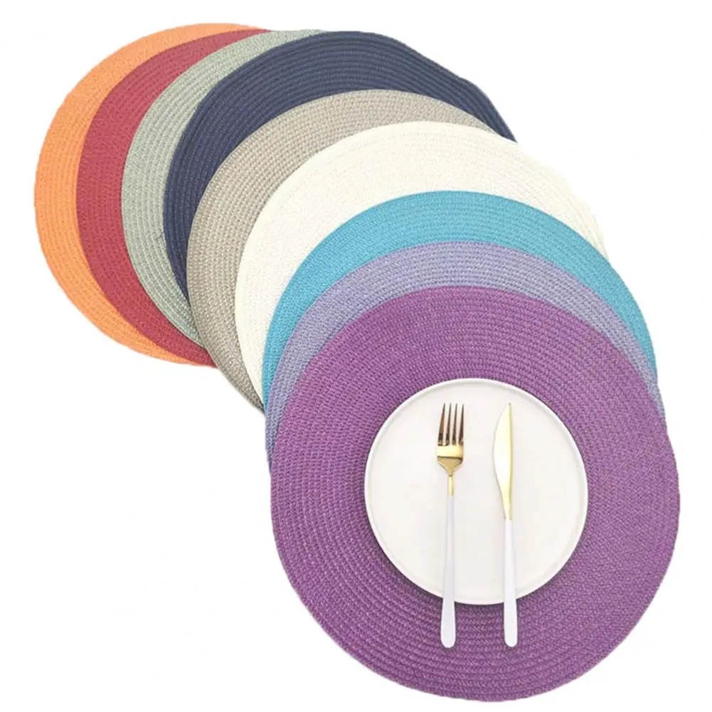 

38cm Round Woven Nordic Non-slip Kitchen Accessories Placemat Coaster Pad Cafe Mug Dining Table Mat Napkin Tableware Home 51011