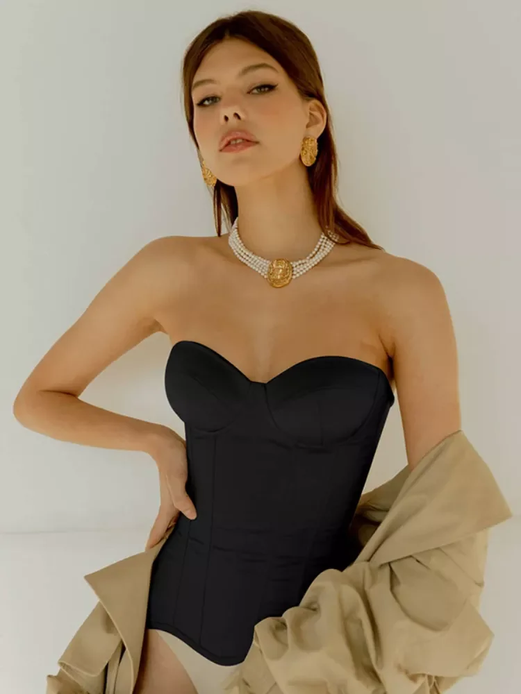 

Satin Off Shoulder Backless Strappy Bustier Corset Top Women 2022 Fashion Tube Tops Elegant Party Club High Street Crop Top