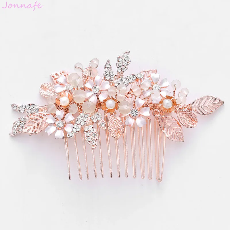 

Jonnafe Boho Rose Gold Flower Leaf Bridal Bridal Hair Comb Piece Hand wired Wedding Women Party Prom Headpiece Hair Ornament