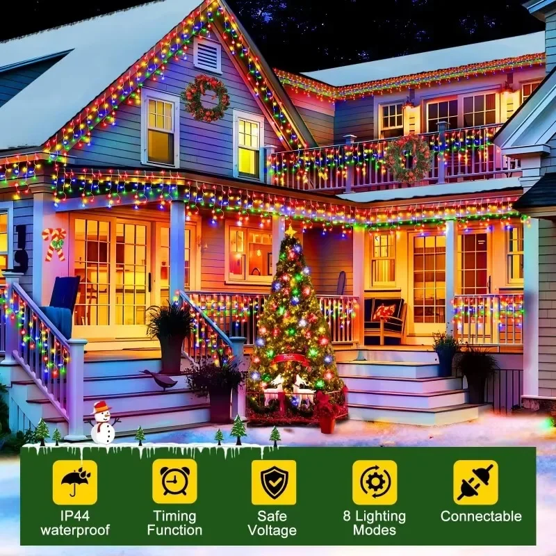 400 LED Christmas Outdoor Lights Day Curtain String 8Mode Curtaing Waterproof Plug in Fairy Light
