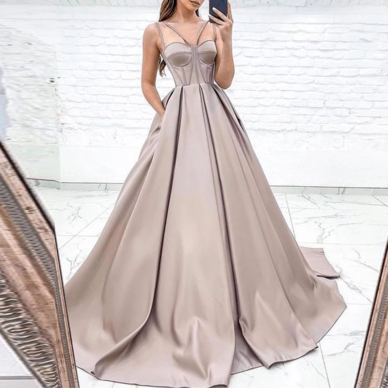 

2022 Spaghetti Straps Long A-Line Evening Dress Sleeveles Dubia Formal Party Dress Prom Gowns Sukienka Wieczorowa