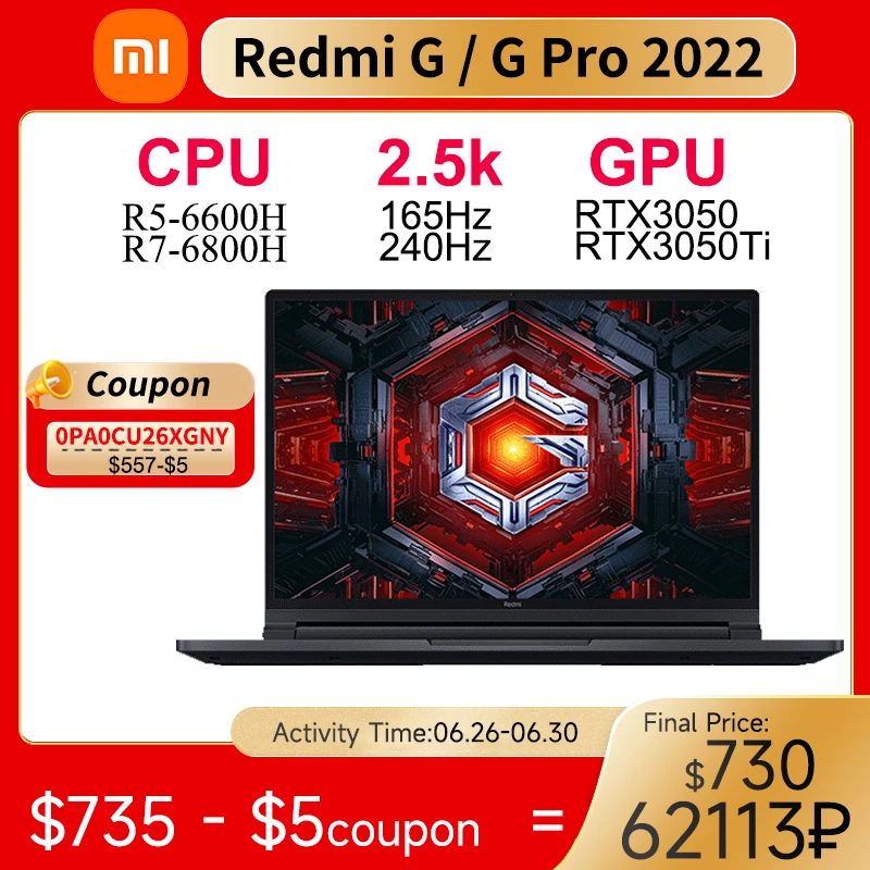 

Xiaomi Redmi G Pro Gaming Laptop RTX3060 AMD Ryzen7 R7 6800H 16GB 512GB SSD Notebook ddr5 16 Inch 240Hz LCD Screen Computer 2022