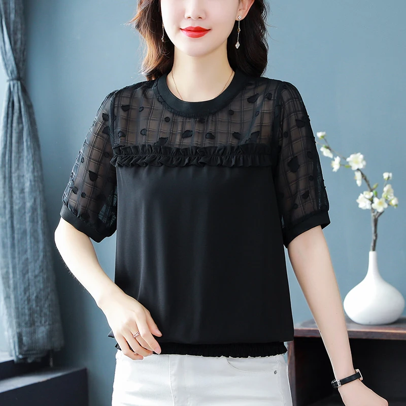 

Summer 2022 Plus Size L-XXXXXL200 Jin Ladies Elegant Lace Shirt T-Shirt Top New Fashion Ladies Casual Loose Round Neck Shirt
