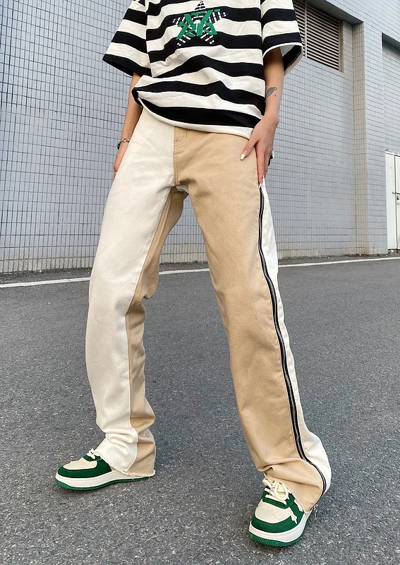 Men's Jeans High Street Pants Design Niche Hiphop American Style Stitching Jeans Straight Wide Leg INS Hot Street Men's Clothing