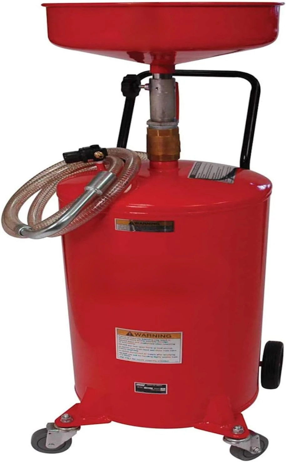 

Pressurized Air Operated 18 Gallon Portable Industrial Fluid Drain Tank, Adjustable Funnel Height, Fluid Level Indicator and 14