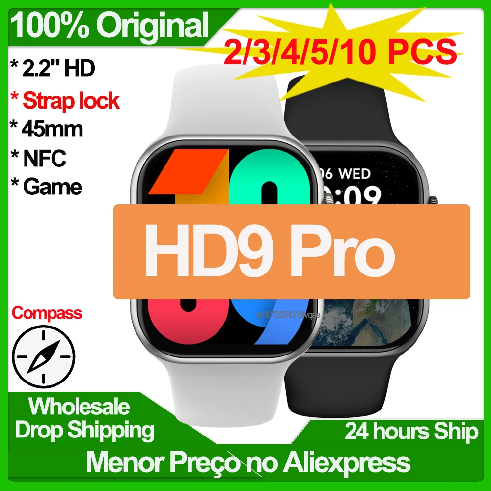 Смарт-часы HD9 Pro Series 8 2,2 дюйма с беспроводным зарядным компасом и Bluetooth
