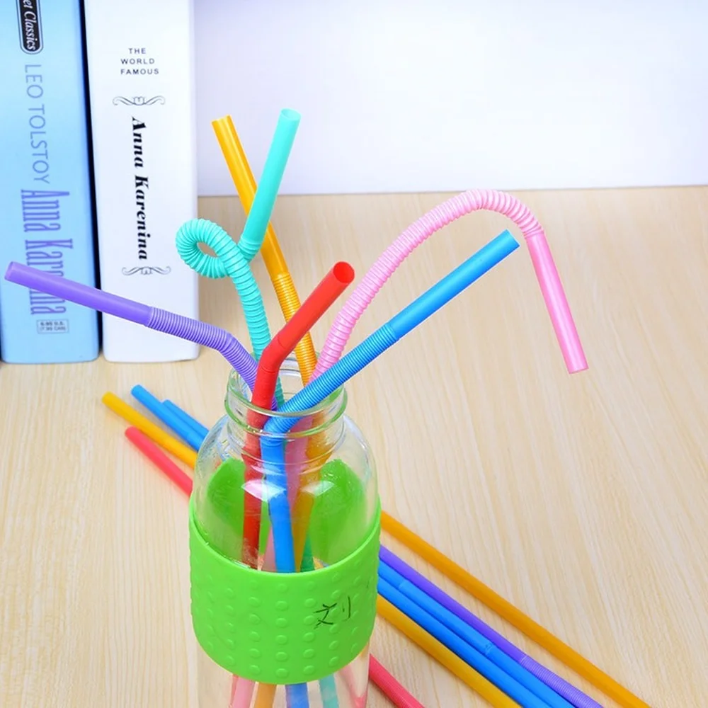 

200/100 PCS Disposable Straws Flexible Plastic Straws Striped Multi Colored Rainbow Drinking Straws Bendy Straw Bar Accessories