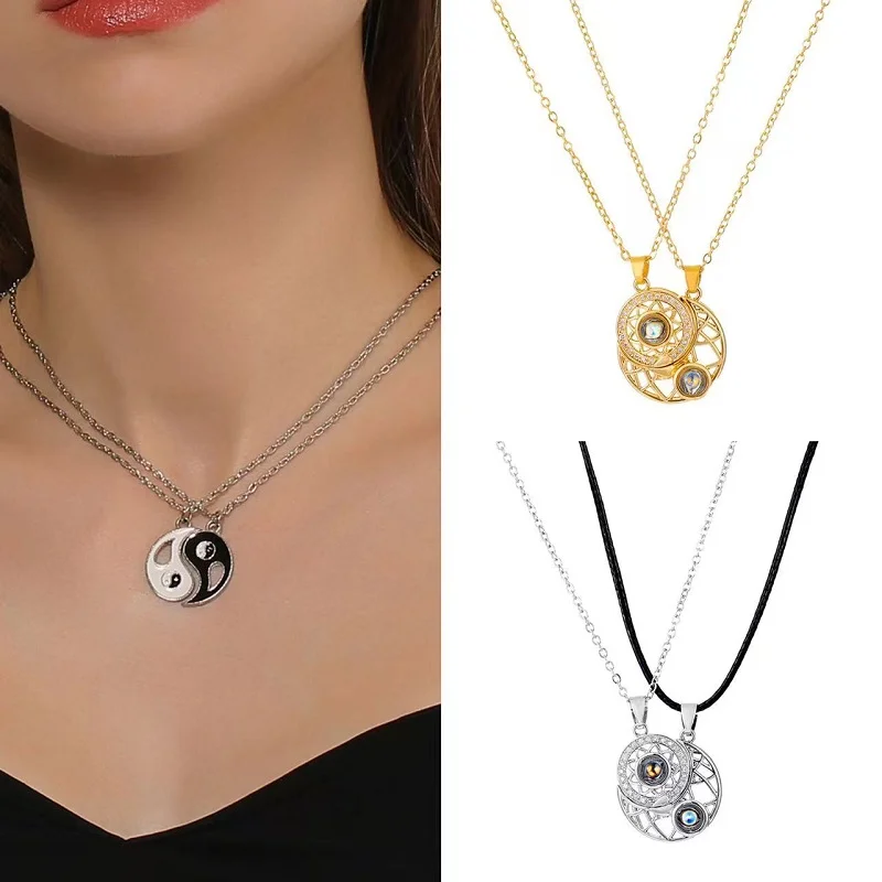 

2022 New Trend Sun Moon Yin Yang Couple Punk Style Necklace A New In Hollow Stitching Christmas Unisex Accessory Gift Chain