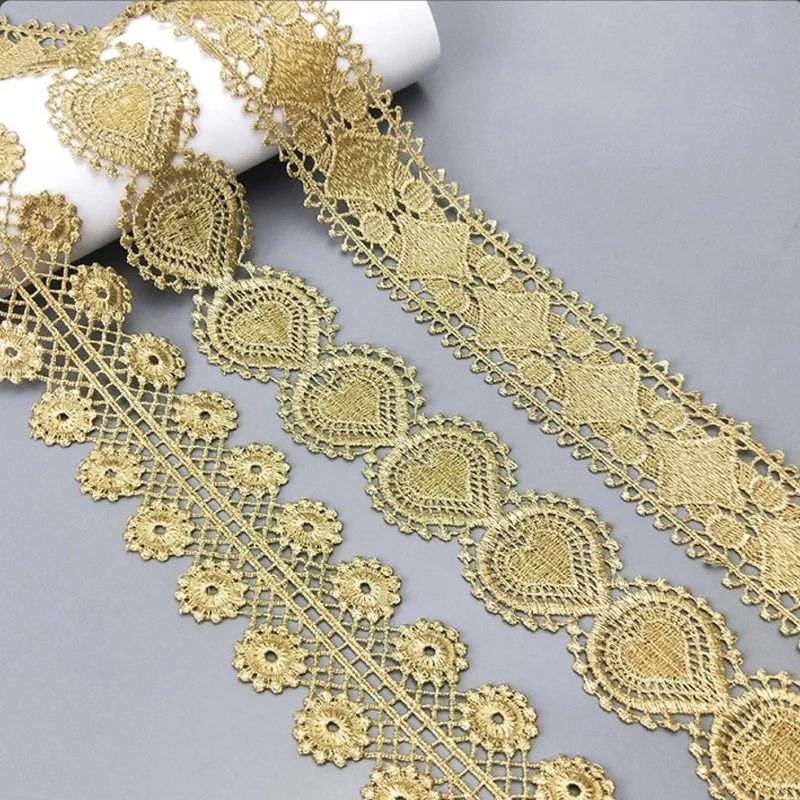 

High quality 2 yards Sewn Gold Lace Trim Braid Lace DIY Garment Accessories Macrame Embroidery lace Craft